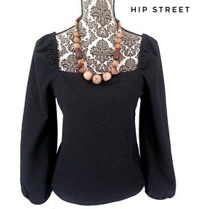 MADEWELL Square Neck Peasant Sleeve LS Stretch Blouse S